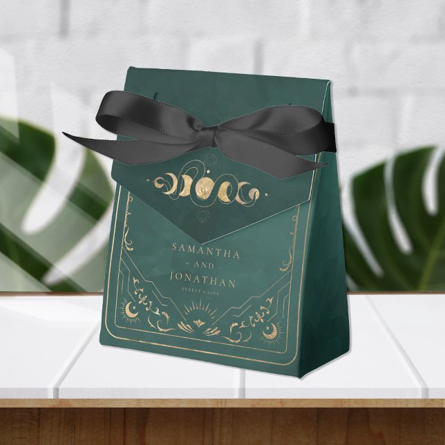 Emerald Green & Faux Gold Tarot Celestial Wedding Favour Box (Creator Uploaded)