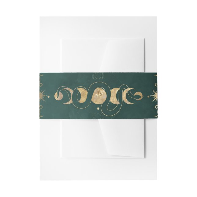 Emerald Green & Faux Gold Tarot Celestial Wedding Invitation Belly Band (Front Example)