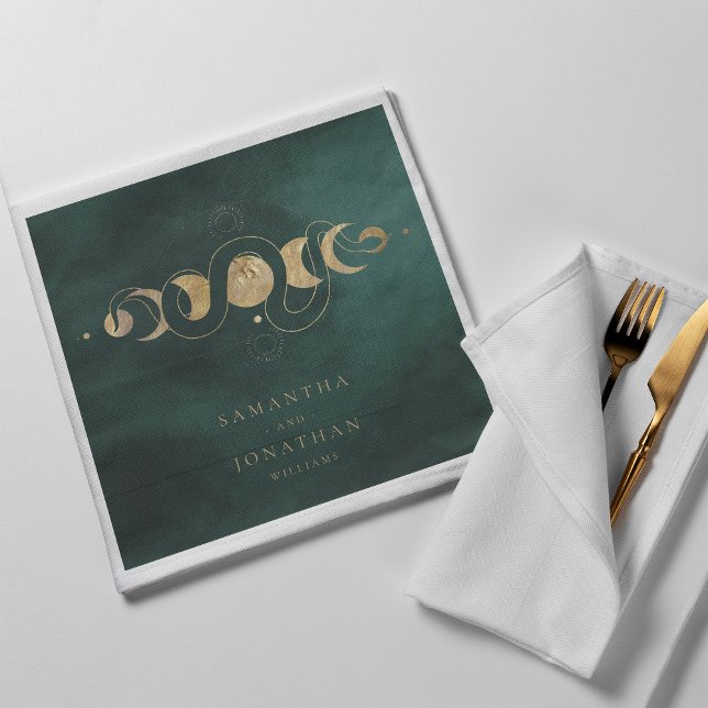 Emerald Green & Faux Gold Tarot Celestial Wedding Napkin (Creator Uploaded)