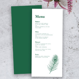 Emerald Green Feather Modern Wedding Menu Card