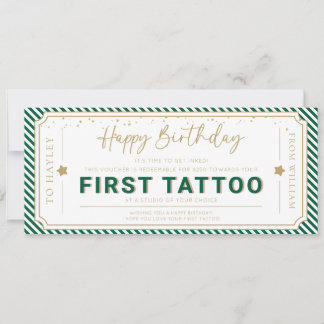 Emerald Green First Tattoo Birthday Gift Voucher Invitation