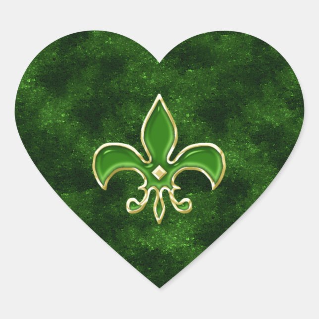 Emerald Green Fleur de Lis Heart Sticker Sheets (Front)