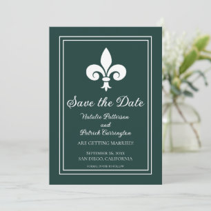 Emerald Green Fleur de Lis Save the Date Invite