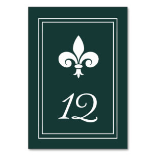 Emerald Green Fleur de Lis Table Number Card