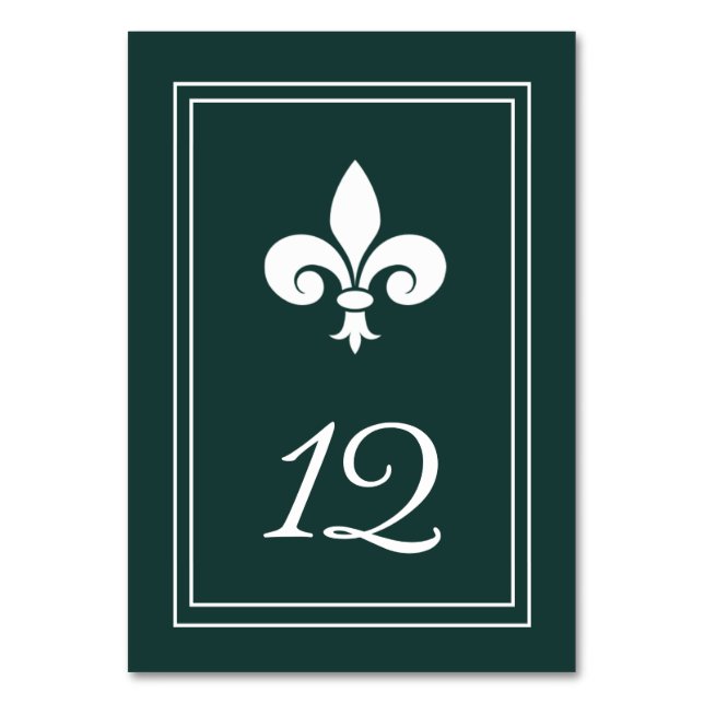Emerald Green Fleur de Lis Table Number Card (Front)