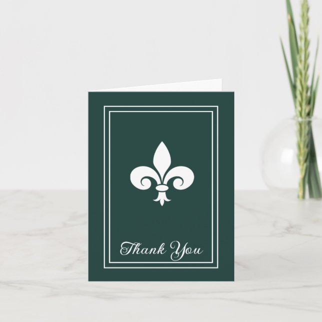 Emerald Green Fleur de Lis Thank You Card (Front)