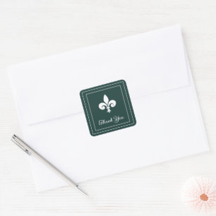 Emerald Green Fleur de Lis Thank You Stickers