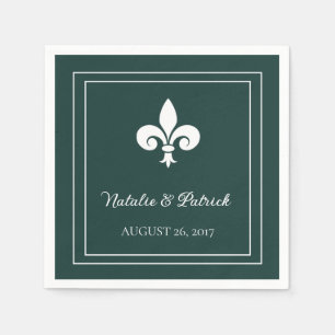 Emerald Green Fleur de Lis Wedding Paper Napkins