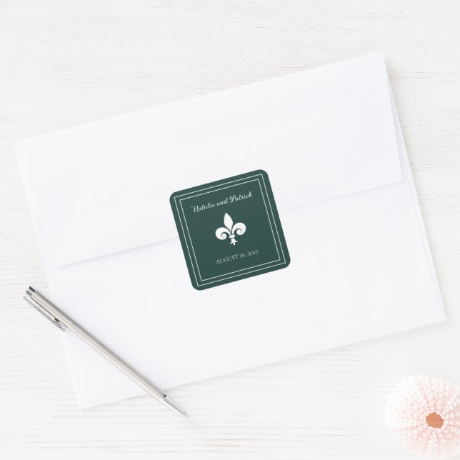 Emerald Green Fleur de Lis Wedding Stickers (Envelope)