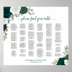 Emerald Green Floral Alphabetical Seating Chart