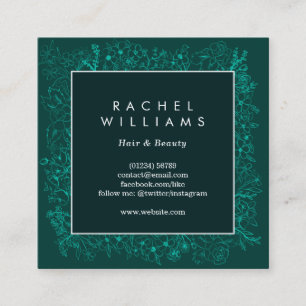 Emerald green floral border square business card