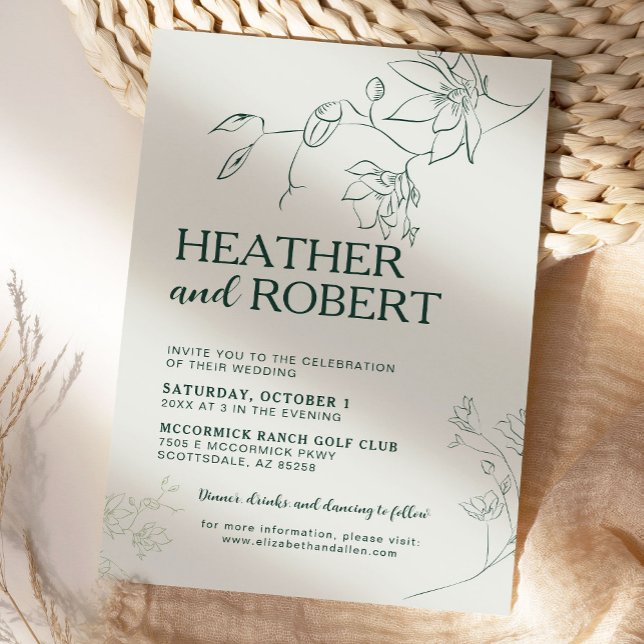 Emerald Green Floral Botanical Boho Wedding Invitation (Creator Uploaded)