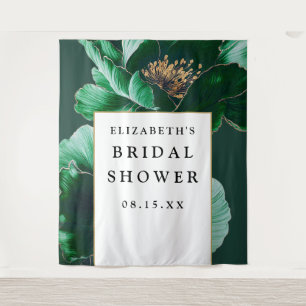 Emerald Green Floral Bridal Shower Photo Backdrop Tapestry