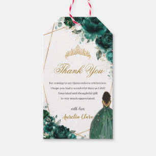 Emerald Green Floral Brown Tan Skin Girl Birthday  Gift Tags