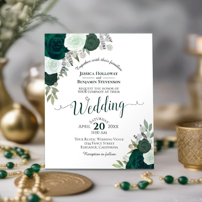 Emerald Green Floral BUDGET Wedding Invitation (Creator Uploaded)