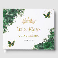 Emerald Green Floral Butterflies Gold Quinceanera