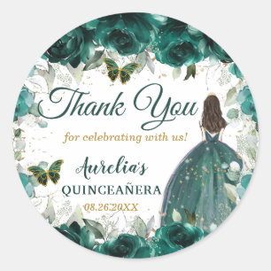 Emerald Green Floral Butterflies Princess Favour Classic Round Sticker