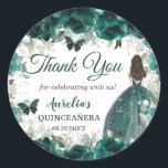 Emerald Green Floral Butterflies Princess Silver  Classic Round Sticker<br><div class="desc">Personalise these chic emerald green floral silver butterflies sticker labels with your own wording easily and quickly,  simply press the customise it button to further re-arrange and format the style and placement of the text.  Matching items available in store. (c) The Happy Cat Studio</div>