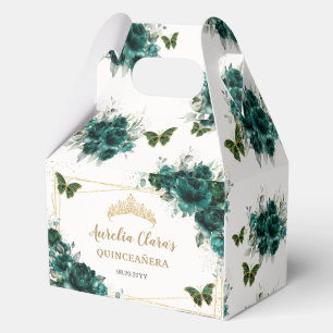 Emerald Green Floral Butterflies Quinceanera Gable Favour Box