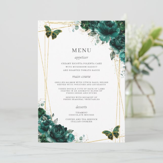 Emerald Green Floral Butterflies Quinceanera  Programme (Standing Front)