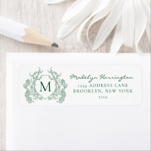 Emerald Green Floral Crest Monogram Address