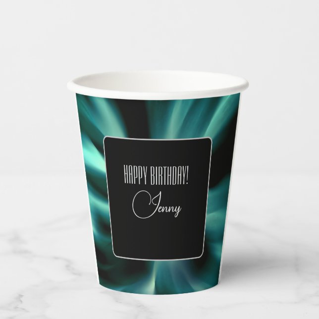 Emerald Green Floral – Custom Black Accent Paper Cups (Front)
