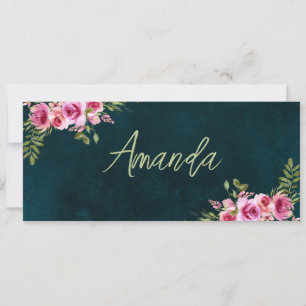 Emerald Green Floral Dark Moody Wedding Place Card