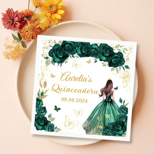 Emerald Green Floral Dress Princess Quinceanera Napkin (Creator Uploaded)