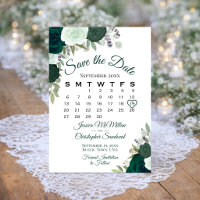 Emerald Green Floral Elegant Boho Wedding Calendar