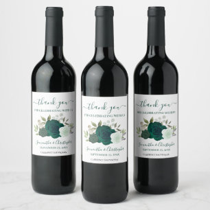 Emerald Green Floral Elegant Wedding Thank You Wine Label