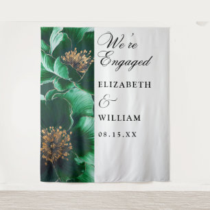 Emerald Green Floral Engagement Party Backdrop Tapestry