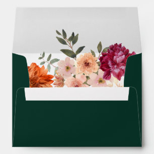 Emerald green floral fall wedding envelope