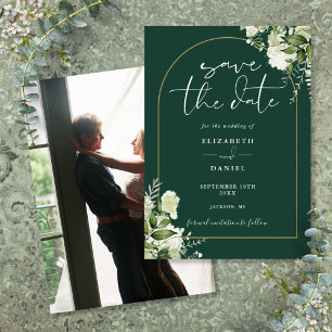Emerald Green Floral Gold Arch Photo Wedding Save The Date