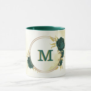 emerald green floral gold mug
