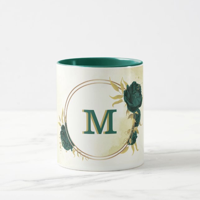emerald green floral gold mug (Center)