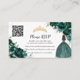Emerald Green Floral Gold Quinceañera QR Code Enclosure Card