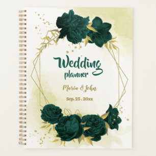 emerald green floral gold wedding planner