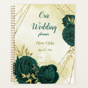 emerald green floral gold wedding planner