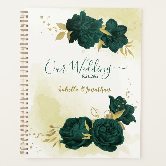 emerald green floral gold wedding planner (Front)