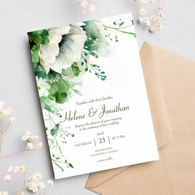 Emerald Green Floral Greenery Wedding Invitation (Emerald Green Floral Greenery Wedding Invitation)