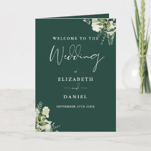 Emerald Green Floral Greenery Wedding Programme