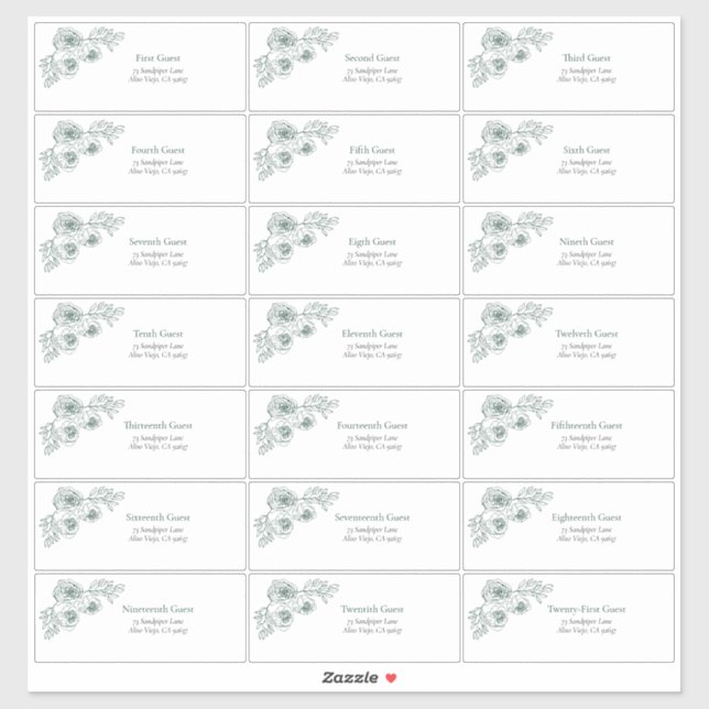 Emerald Green Floral Line Art Guest Address (Sheet)
