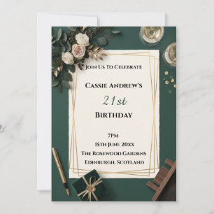 Emerald Green Floral Milestone Birthday Invitation