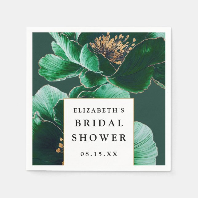 Emerald Green Floral Modern Elegant Bridal Shower Napkin (Front)