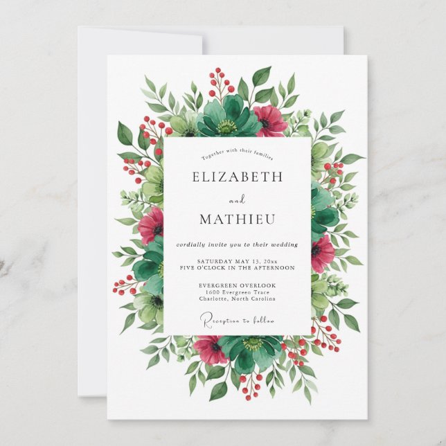 Emerald Green Floral Nature Wedding Invitation (Front)