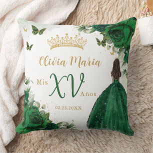 Emerald Green Floral Princess Dress Quinceañera Cushion