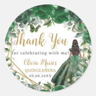 Emerald Green Floral Princess Quinceañera Favor Classic Round Sticker