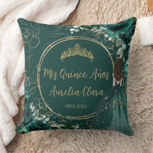 Emerald Green Floral Princess Quinceañera Keepsake Cushion