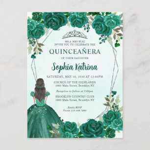 Emerald Green Floral Princess Tiara Quinceañera In Postcard