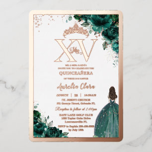 Emerald Green Floral Quinceañera 15 XV Rose Gold